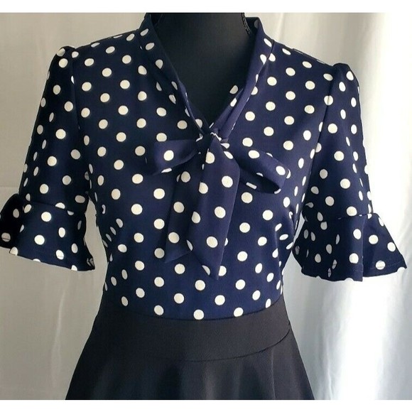 NWT RANPHEE Womens Short Sleeve Bow Tie Dress Fit and Flare Work Dress Sz Small - Picture 5 of 6